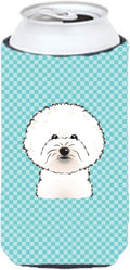 Caroline's Treasures BB1155TBC Checkerboard Blue Bichon Frise Tall Boy Hugger Can Cooler Sleeve Hugger Machine Washable Drink Sleeve Hugger Collapsible Insulator Beverage Insulated Holder