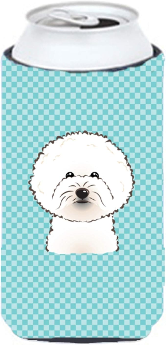 Caroline's Treasures BB1155TBC Checkerboard Blue Bichon Frise Tall Boy Hugger Can Cooler Sleeve Hugger Machine Washable Drink Sleeve Hugger Collapsible Insulator Beverage Insulated Holder