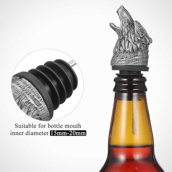 MAGICLULU Wine Aerator Pourer Wolf Head Spout Bottle Pourers Stainless Steel Animal Bar Liquors Bottle Pourer Animal Decorative Liquors Stopper for Red Wines Whiskey Silver