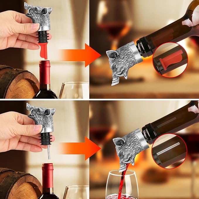 Wild Boar Head 2-in-1 Wine Aerator Bottle Pourer and Stopper for Men Women, Hunting Gifts for Hunters, Liquor Bottle Pourers Spout for Alcohol Spirits, Wine Saver Gifts Accessories