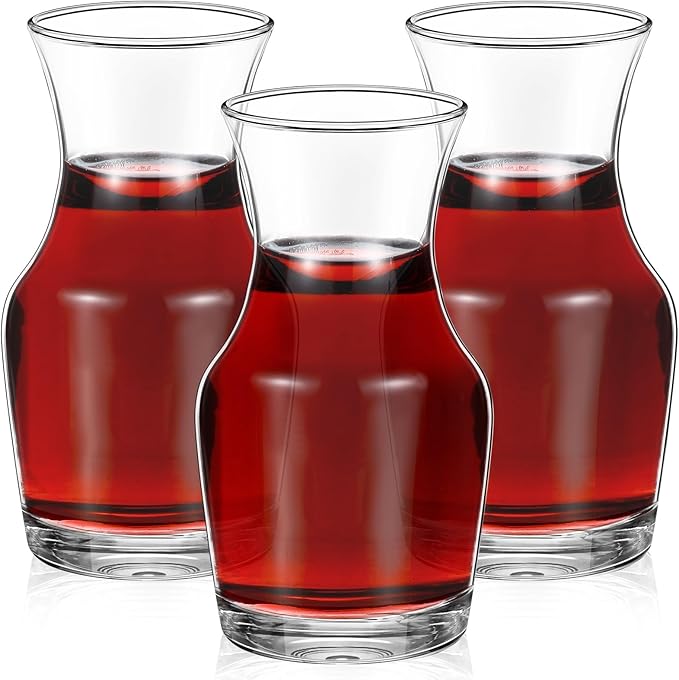 Remagr 3 Pack Single Serving Wine Carafe Glass Small Mini Carafe Individual Wine Refill Decanter for Dinner Parties Tastings Bars Restaurants (6.5 oz)