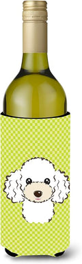 Caroline's Treasures BB1319LITERK Checkerboard Lime Green White Poodle Wine Bottle Hugger Bottle Cooler Sleeve Hugger Machine Washable Collapsible Insulator Beverage Insulated Holder
