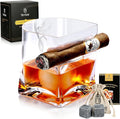 Cigar Whiskey Glass with Cigar Holder-Old Fashioned Glass Set with Cigar Accessories-Crystal Whisky Glass Set with Indented Cigar Rest for Bourbon,Cocktail, Gifts for Men/Dad/Husband(9.5oz)