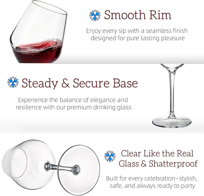 Dicunoy Set of 4 Unbreakable Stemmed Wine Glasses, 16 oz Outdoor Plastic Wine Glasses, Plastic Goblets Glassware, Reusable, BPA-Free, Classic Cups for Patio, Poolside, Camping