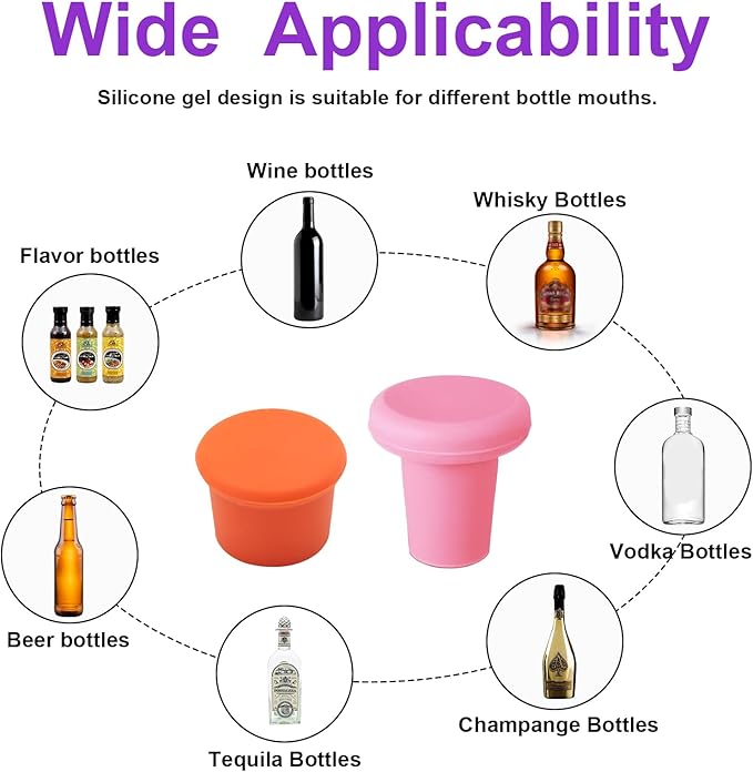 8 PCS MultiColor Silicone Wine Stoppers, Reusable Sparkling & Champagne Corks, Sealed Beverages Beer Bottle Caps, Keeps Wine Fresh