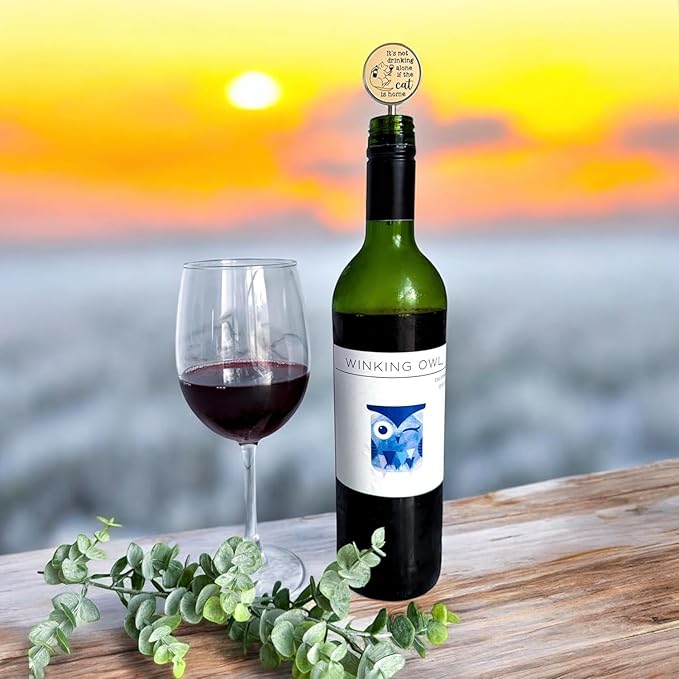 Jazzy Jade Designs Cat Wine Stopper - It’s Not Drinking Alone If the Cat is Home! Funny Wine Stopper 100% Food Grade Rubber Seal & Zinc Alloy, Laser Engraved in USA by a Small Business