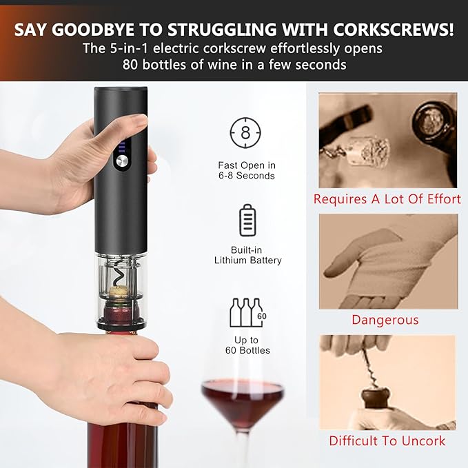 Electric Wine Bottle Opener - NUCOKRS Corkscrew Remover Easy to Use for Wine Lovers Home Kitchen Party Wedding
