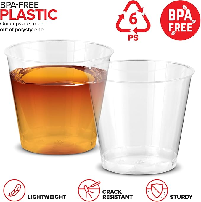Stock Your Home 250 Pack Mini Plastic Shot Glasses (1oz) Clear Disposable Cups for Jello Shots, Wine Tasting, Liquor, Whiskey, Pudding, Sample Cup for Halloween and Elegant Parties