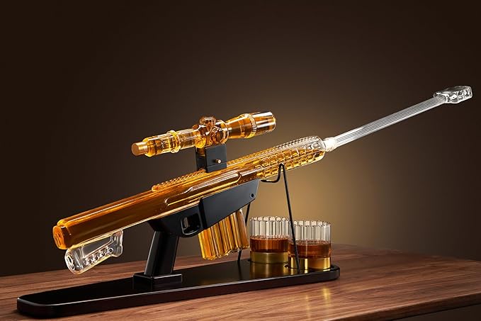 The Wine Savant Extra Large 27" Sniper Decanter, Gifts for Men Dad, Whiskey Decanter Set - Sniper Scope Glass Gun AR Limited Edition, Silencer Stopper - 22oz & 5oz Glasses - Birthday Gift