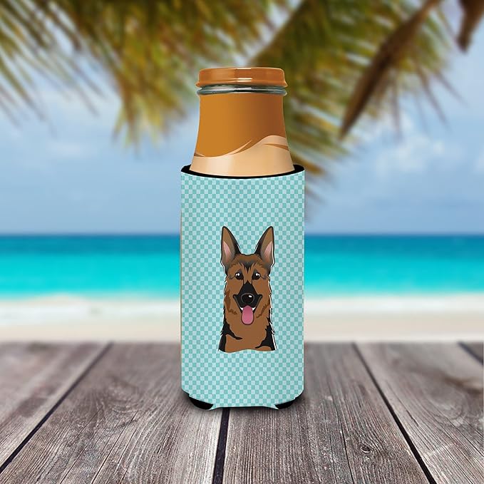 Checkerboard Blue German Shepherd Ultra Beverage Insulators for slim cans BB1149MUK