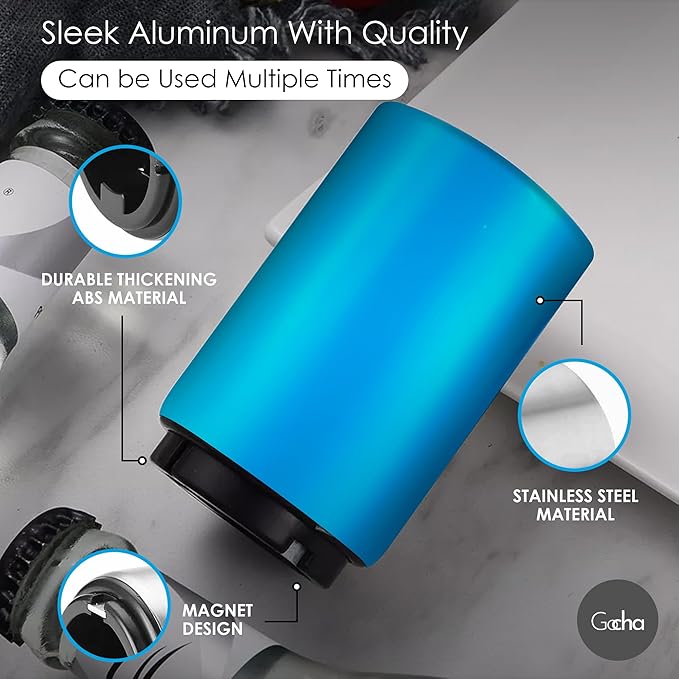 GOCHA | Magnetic Beer Bottle Opener with Automatic Cap Catcher – Stainless Steel Push-Down Gadget, One-Hand Bar Tool for Beer & Soda Bottles (Blue)