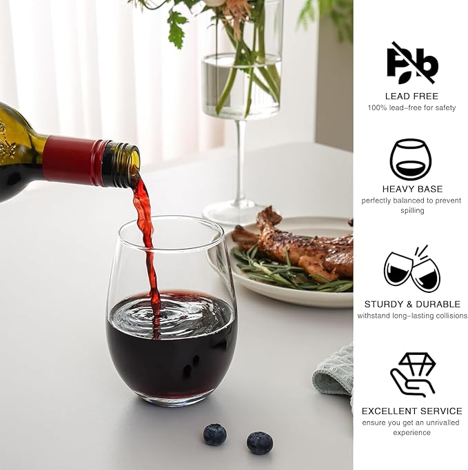 Stemless Wine Glasses Set of 6, 18oz Red White Wine Glasses,Lead-free Wine Glasses for Home, Party, Wedding, Ideal Wine Accessories Gift,Clear