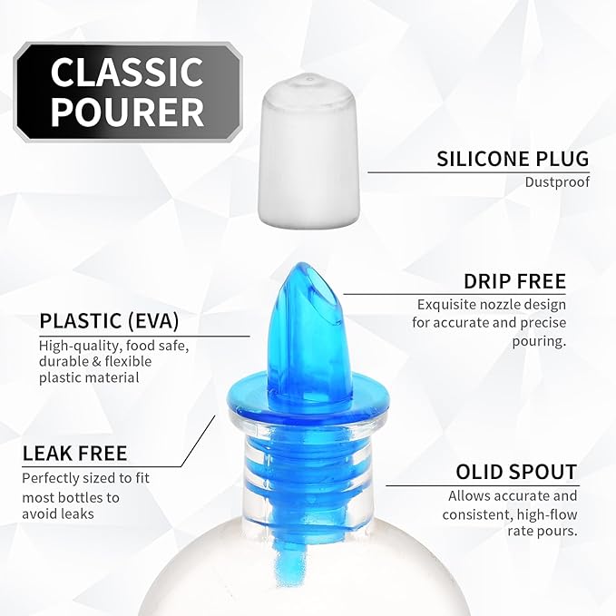 2 PCS Bottle Pourers And 2 PCS rubber pourers dust cap covers Syrup Pourer Pour Spouts Plastic Liquor Bottle Pourers with Rubber Pourers Dust Cap Covers Bottle Pourers (Blue)