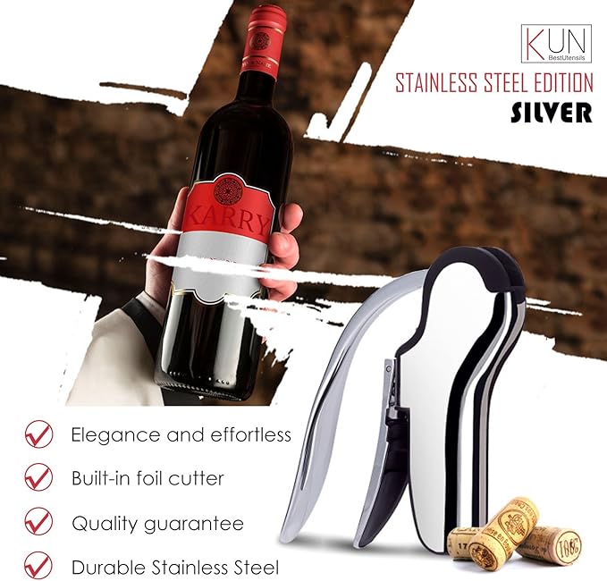 Best Utensils Professional Compact Wine Opener Connoisseur's Corkscrew Gift Set, Professional Stainless Steel Wine Opener With Built-In Foil Cutter, Bonus Screw