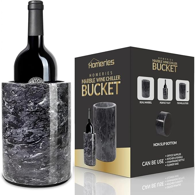 Homeries Marble Wine Chiller Bucket - Wine & Champagne Cooler for Parties, Dinner – Keep Wine & Beverages Cold, Wine Chillers for Bottles – Holds Any 750ml Bottle (Gray)