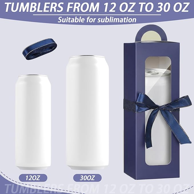Ctosree 24 Pcs Navy Blue Tumbler Gift Box with Handle for 12oz 16oz 20oz 30oz Clear Wine Glass Gift Box Sublimation Tumblers Heat Press Blanks Bottle for Christmas Wrapping Packaging