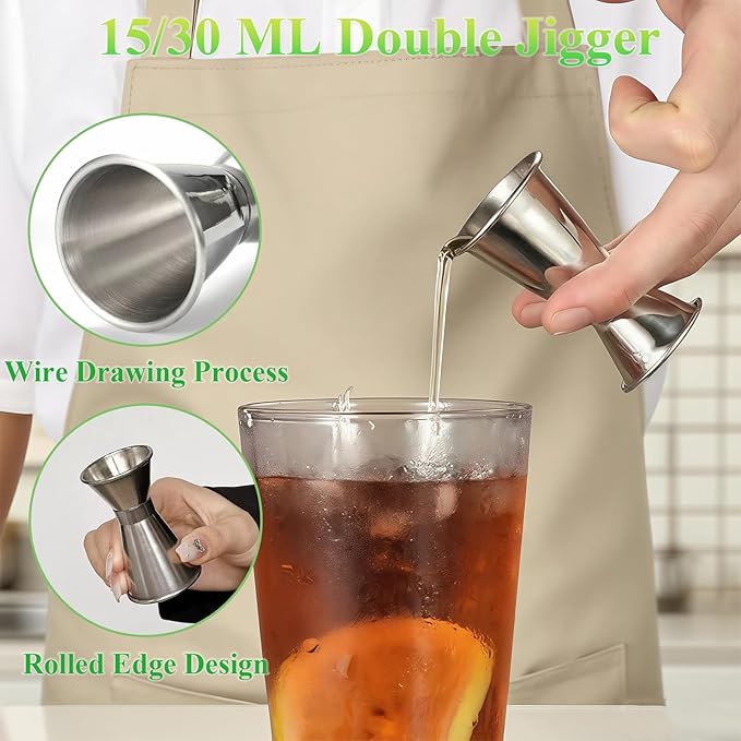 6Pcs Muddler for Cocktail Set - 304 Stainless Steel Muddler Cocktail Spoon Jigger Straw Cleaning Brush, Ice Scoop and Ice Tongs, Bar Accessories Tools for Mojitos, Lemonades, and Fruit Drinks
