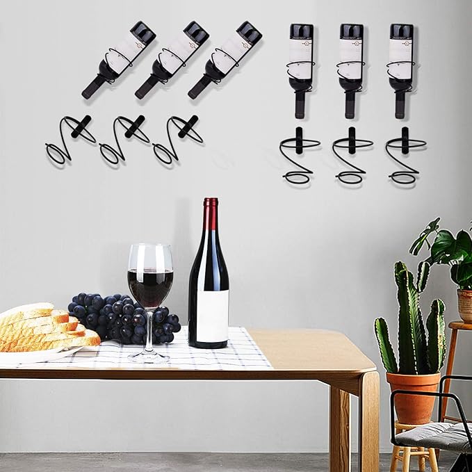 MOCOUM 6 Pack Wall Mounted Wine Racks - Red Wine Bottle Display Holder with Screws, Metal Hanging Wine Rack Organizer for Beverages/Liquor Bottles Storage (6 Pack, Downwards-Style 2)