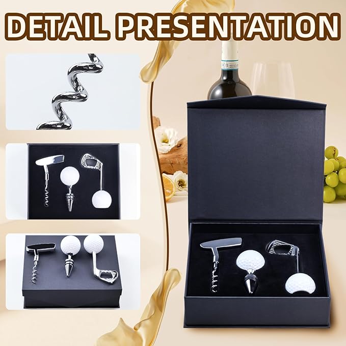 3 Pcs Wine Opener Set, Golf Shaped Corkscrew, Wine Beer Beverage Champagne Bottle Opener, Zinc Alloy Handle Corkscrew, Gift Kit for Wedding Birthday Club Bar