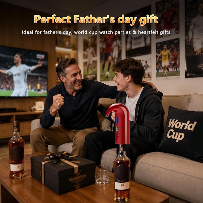 Fathers Day Gift|World Cup Viewing Party Supplies, Wine Aerator Electric Wine Decanter, Automatic Wine Dispenser Pourer with USB Rechargeable, Gift for Women,Men,Wine&Whiskey Lovers,Birthday (Red)