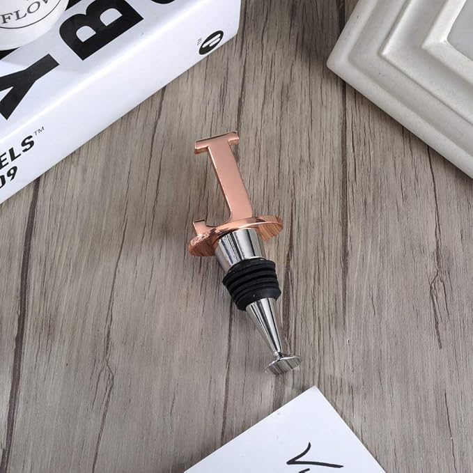 Wine and Beverage Bottle Stopper With Rose Gold Finish-Perfect Presents/Gift Idea for Valentines Day, Mothers Day, Fathers Day, Thanksgiving Day,J-Initial (Letter J)
