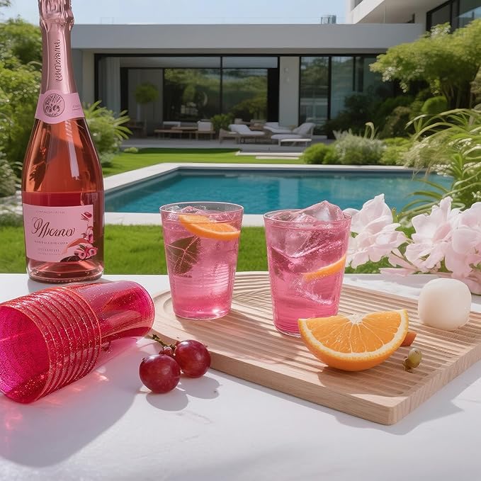 DaYammi 100 Pack Pink Plastic Cups 10Oz Clear Pink Disposable Party Cups for Martini and Cocktail,Fancy Disposable Cup for Wedding,Pink Party Cups Perfect for Mother's Day Party Wedding