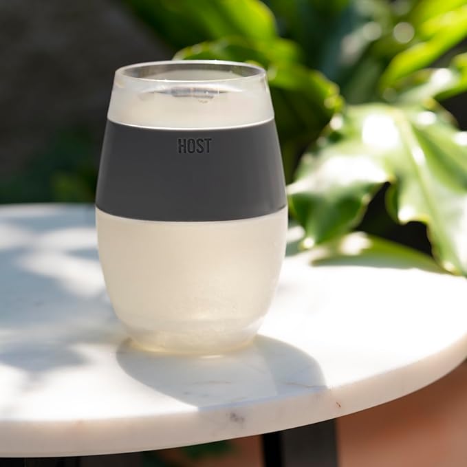 HOST Cooling Cup Plastic Double Wall Insulated Freezable Drink Chilling Tumbler with Freezing Gel Wine Glasses for Red and White Wine, 8.5 oz, Grey Set of 1