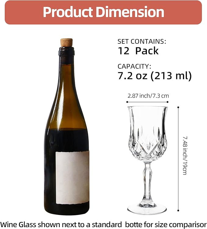 UMEIED 12 Pack 7.2oz Wine Glasses, Small Stemware for Red Wine, Port, Sherry, Dessert Wine, Crystal Clear Classic Glass Goblets Elegant Glassware for Restaurants, Bars, Home Use