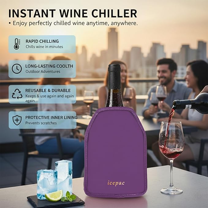 Wine Cooler Sleeve, Wine Bottle Gel Cooler Sleeve Freezer Chiller, Long Lasting Keep Wine Cool and Chill Sleeve for Prosecco Champagne Beer Wine Bottles(1PCS Purple)