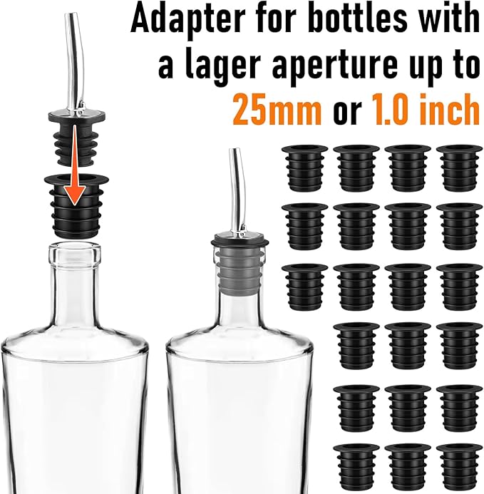 Maxdot 36 Pack Liquor Pourer Adapters for Large Olive Oil Bottles and Liquor Bottles, up to 1inch/25mm Neck Bottle, Converts Regular Size Spout to Large Pouring Spout