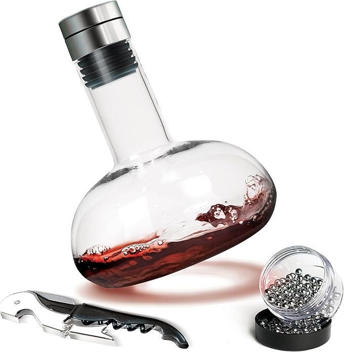 Modern Innovations Red Wine Decanter with Aerator Lid, Best Wine Decanter Gift Kit for Wine Lovers, Double Decanter Set for Wine, Wine Breather Carafe Decanter, Aerating Decanter, Glass Wine Saver
