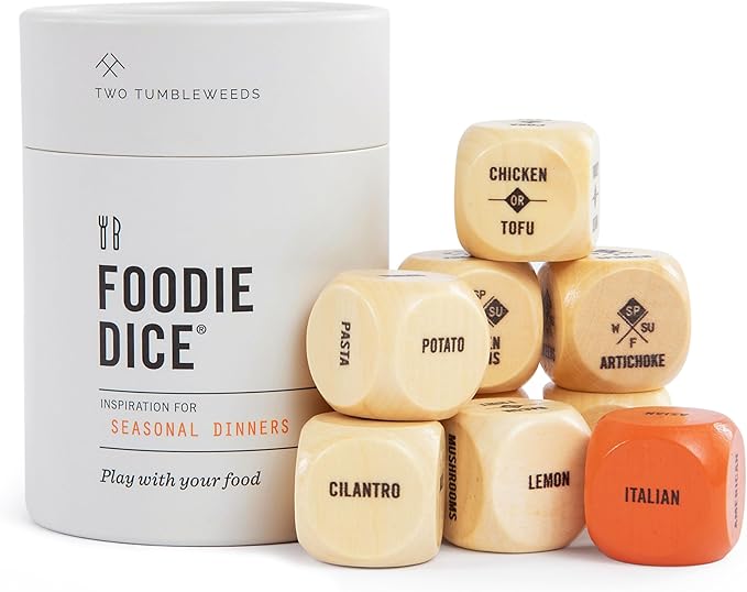 Two Tumbleweeds Foodie Dice - Set of 9 Dice to Inspire Creative, Seasonal Meals with Take Out Die - Unique Cooking Gift