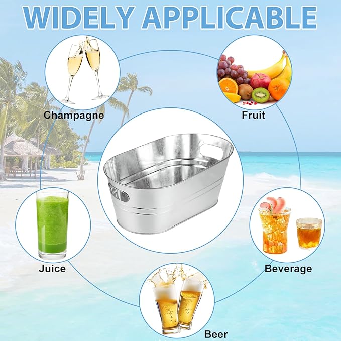 MIVIDE 4 Pack Galvanized Tub 3.3 Gallon Ice Bucket Large Metal Champagne Drink Bucket with Handles Galvanized Ice Buckets for Parties Mimosa Bar Cocktail Bar