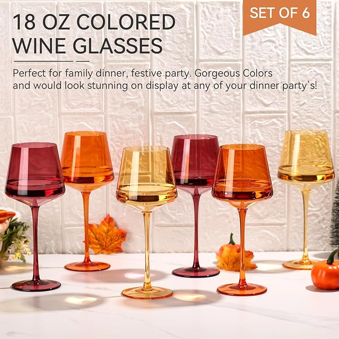 Venus Wine Glasses Set of 6-18oz【Hand Blown】 Crystal Melanin Wine Glasses with Stem- Wedding gift set for wine lovers Red White Wine Dinner
