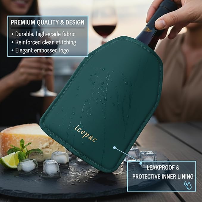 Wine Cooler Sleeve, Wine Bottle Gel Cooler Sleeve Freezer Chiller, Long Lasting Keep Wine Cool and Chill Sleeve for Prosecco Champagne Beer Wine Bottles(1PCS Blackish green)
