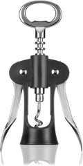 Innovine Winged Corkscrew – Self-Centering Wine Bottle Opener with Ergonomic Wing Levers, Satin Silver and Black Finish, Integrated Bottle Opener, and Durable Construction – Set of 1