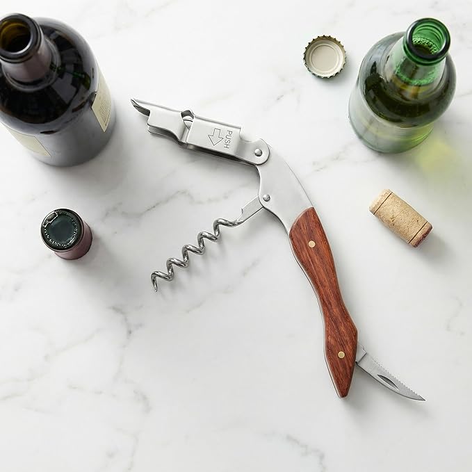 2-piece server corkscrew - a professional wine opener designed specifically for servers and bartenders, featuring a heavy-duty double-hinge design | made of durable stainless steel (brass)