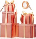 Cholemy 5 Pcs Square Nesting Boxes Decorative Gift Boxes with Lid and Ribbon Assorted Sizes Wrap for Wedding, Carnival, Anniversary, Birthday, Bridal Shower Party Gifts(Shiny Rose Gold)