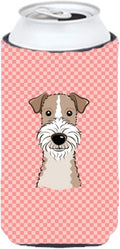 Caroline's Treasures BB1247TBC Checkerboard Pink Wire Haired Fox Terrier Tall Boy Hugger Can Cooler Sleeve Hugger Machine Washable Drink Sleeve Hugger Collapsible Insulator Beverage Insulated Holder