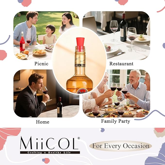 Miicol 8 Pack Silicone Wine Stoppers, Reusable Leak-Proof Bottle Stoppers for Wine, Champagne, Beverages, Multicolor Gift for Wine Lovers