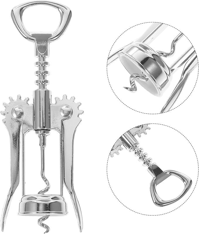 FRCOLOR Stainless Steel Corkscrew Wing Bottle Opener Multifunctional Metal Wine and Beer Opener for Home Bar Use with Sturdy Silver Finish