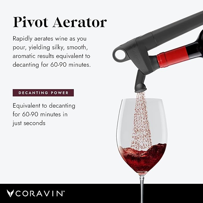 CORAVIN Pivot Aerator For Use, Wine Preservation System Quickly Aerates Your Bottled Red and White Wine, Preserves Wine Freshness, Black