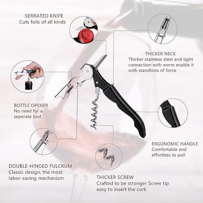 4-Pack Waiter Corkscrew Stainless Steel Travel Wine Opener Manual Professional Wine Key for Servers Multifunctional Travel Wing Wine Corkscrew with Foil Cutter
