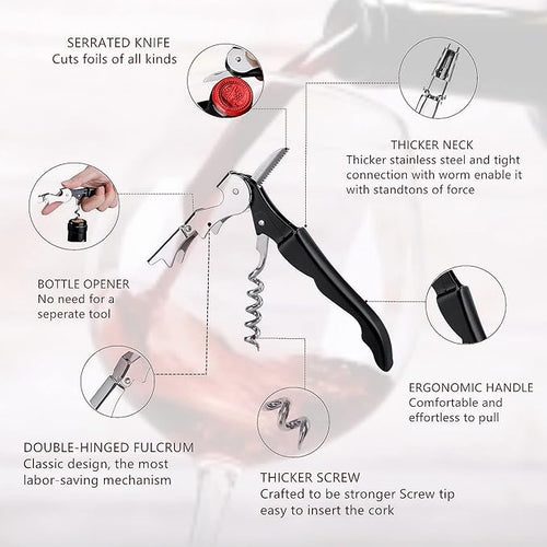 4-Pack Waiter Corkscrew Stainless Steel Travel Wine Opener Manual Professional Wine Key for Servers Multifunctional Travel Wing Wine Corkscrew with Foil Cutter