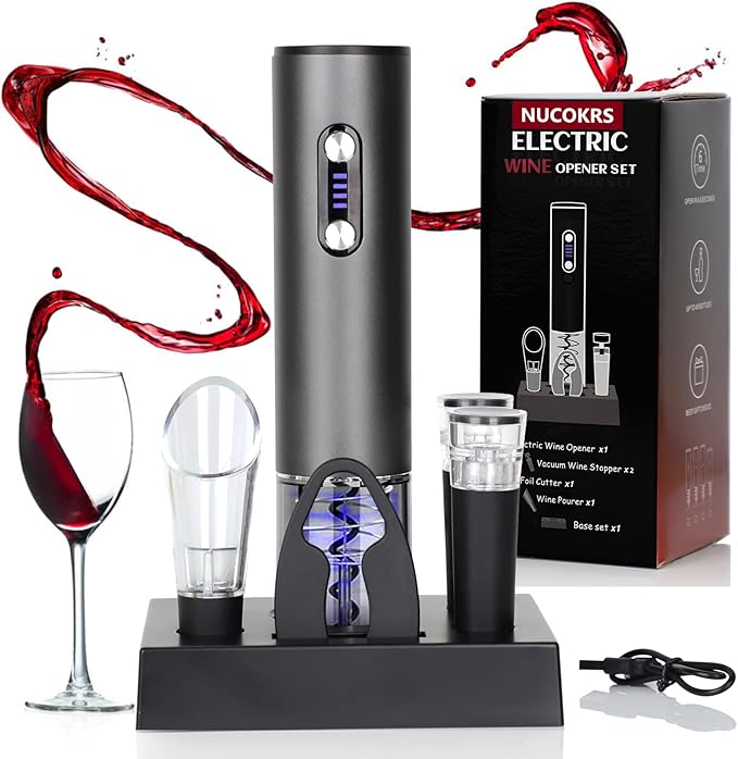 Electric Wine Bottle Opener - NUCOKRS Corkscrew Remover Easy to Use for Wine Lovers Home Kitchen Party Wedding