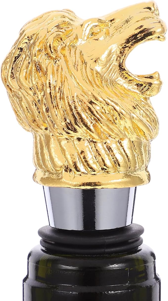 Gatuida Wine Aerator Pourer Lion Head Spout Bottle Pourers Stainless Steel Animal Bar Liquors Bottle Pourer Decorative Liquors Stopper for Red Wines Whiskey Golden, 10.00X3.50X2.50CM