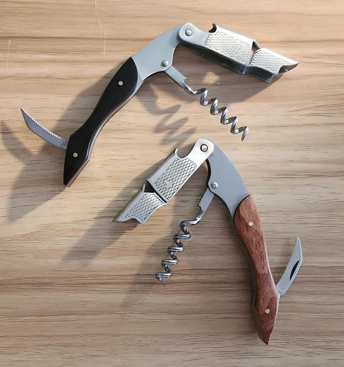 Wine Opener & Corkscrew (2 Pack), Professional Double Hinged Wine Bottle Opener with Foil Cutter & Wood Handle, Waiter's Corkscrew Wine Key for Bartender & Server, Vegan Leather Pouch Gift Set