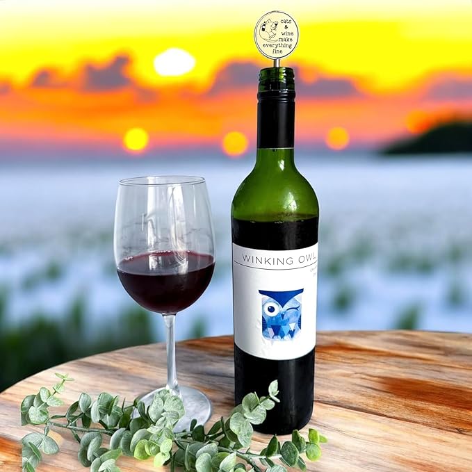 Jazzy Jade Designs Cat Wine Stopper – “Cats & Wine Make Everything Fine!” – Laser Engraved Zinc Alloy & 100% Food-Grade Rubber – Cute Cat Lover Wine Gift, Made in USA