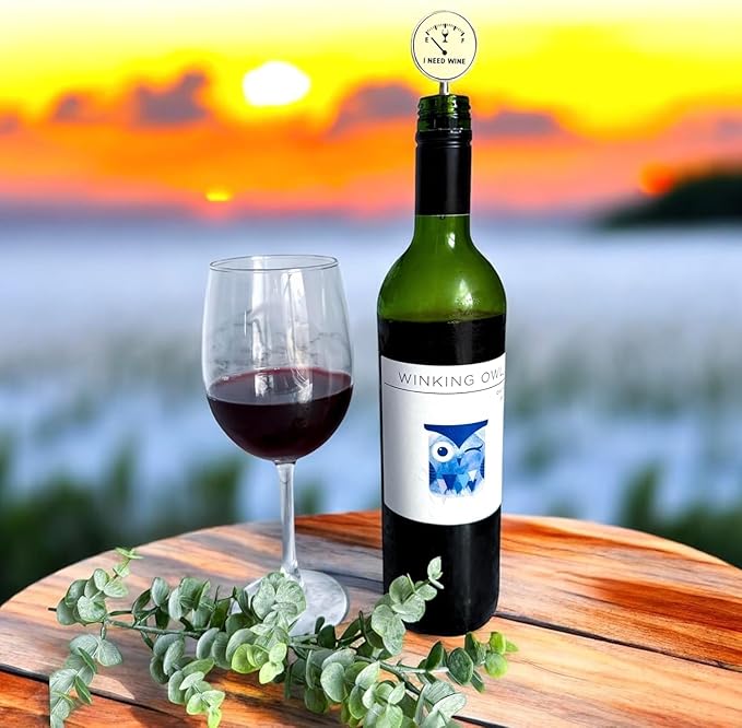 Jazzy Jade Designs Funny Wine Stopper - “I Need Wine!” Laser Engraved Zinc Alloy & 100% Food-Grade Rubber Bottle Stopper – Cute Wine Gift & Bar Accessory, Made in USA by Small Business
