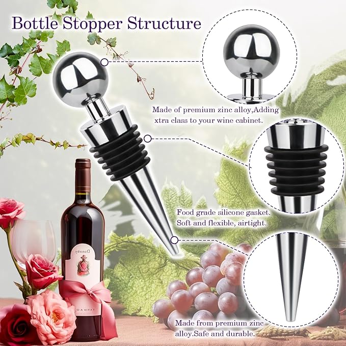 3 Pcs Wine Stopper Bottle Stopper Wine Saver, Yimerlen Silicone Vacuum Wine Bottle Corks, Reusable Wine Stopper Used for Bar, Holiday Party Keep Wine Fresh Suitable for Standard Bottle (Silver)